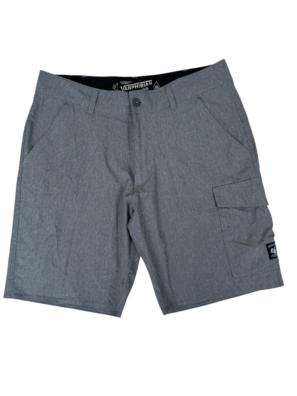 Vans Vanphibian Gray Striped Quick Dry Hybrid Cargo Shorts Men's Size 36 Swim